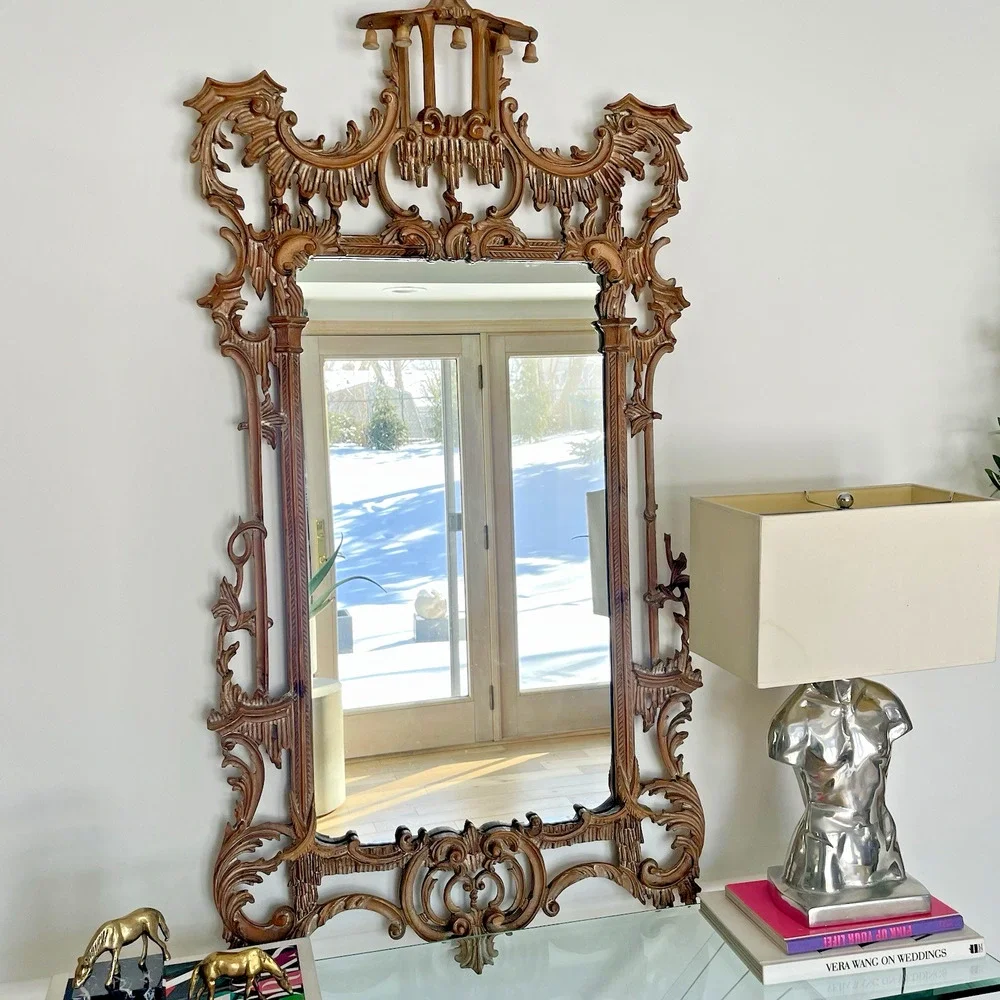 Vintage La Barge Italian Hand Carved Solid Wood Wall Mirror Ornate Florentine